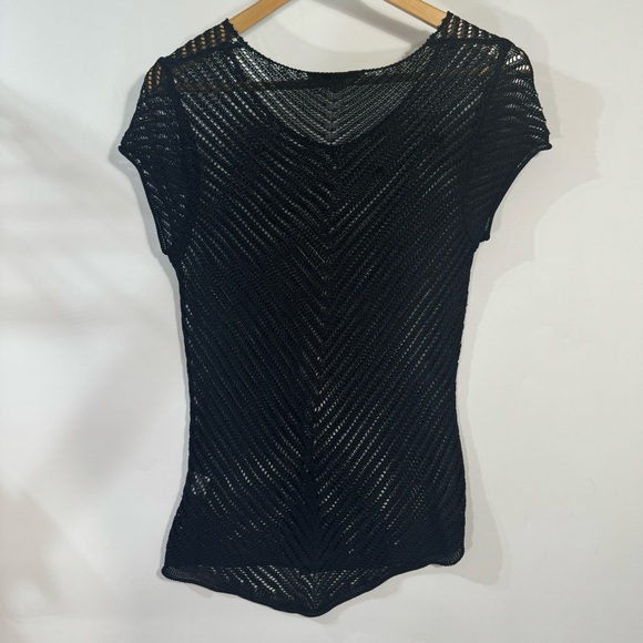 Sigrid Olsen black mesh shirtsleeves top - Picture 2 of 4